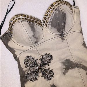 GUESS Premium Studded Stretch Denim Bustier Dress